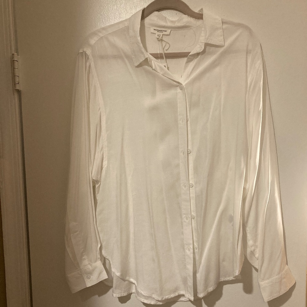 Beach Lunch Lounge Collection, White Button Down, Women's Large, Ivory